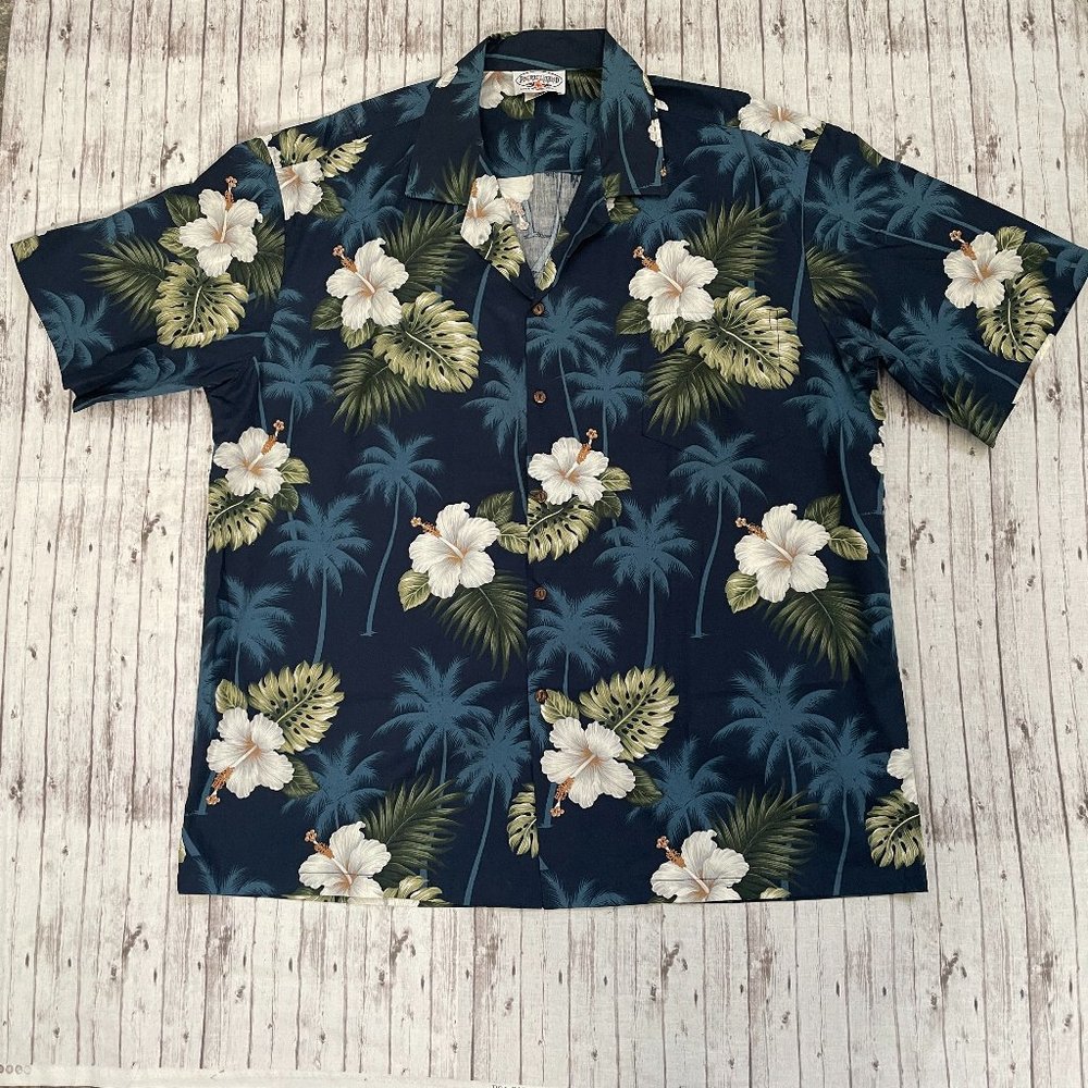 Pacific Legend Button-Up Hawaiian Shirt Men's XXL Blue Floral Short Sleeve